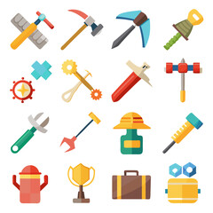 Collection of mining and expedition icons in flat style