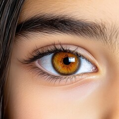 Obraz premium Close Up of Amber Eye with Long Lashes and Shimmery Makeup