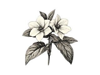 Engraving of small trillium flower, vintage botanical sketch, rustic spring bloom garden motif, antique floral illustration, trendy engraved decor, summer flower, old engraving style