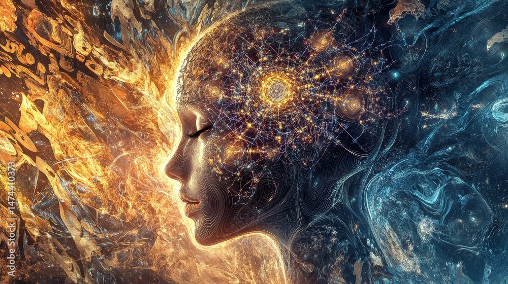 Poster an abstract digital artwork of artificial intelligence in the form of interconnected neural networks