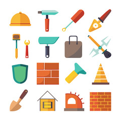 Construction tools and building elements illustration in flat style
