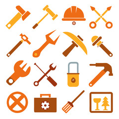 Collection of Construction and Maintenance Tools Iconography on White Background