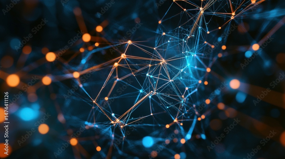 Poster An abstract visualization of artificial intelligence, depicting a web of interconnected data points and futuristic digital pathways.