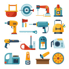 Flat style vector illustration of various construction tools