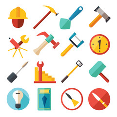 Flat design vector icons of construction and repair tools