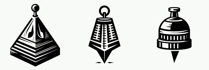 Plumb Bob. Construction Tools Builder Repair Renovation Worker Clipart Line Art Vector Illustration. Weight tool straight alignment instrument for vertical positioning work.