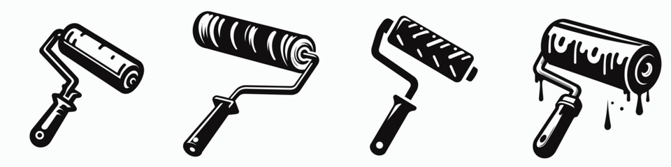 Paint Roller. Construction Tools Builder Repair Renovation Worker Clipart Line Art Vector Illustration. Applicator for coloration a decorating implement to revamp and brighten home.