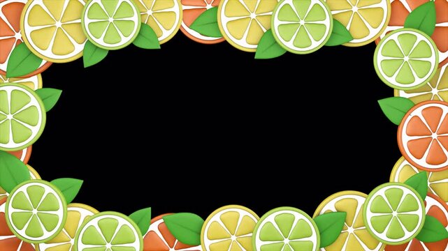 Citrus slices frame on a seamless loop
