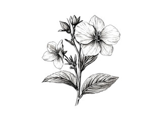 Engraving of twinleaf flower, vintage hand-drawn floral sketch, rustic spring bloom, antique botanical art, engraved decor motif, trendy black sketch, vintage rustic art.