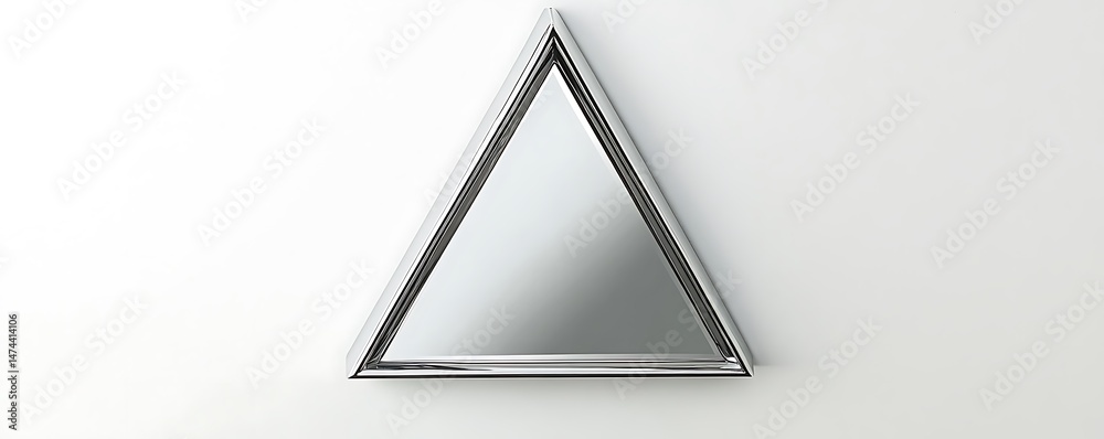Fototapete A minimalistic triangular mirror with a silver finish set on a crisp white background