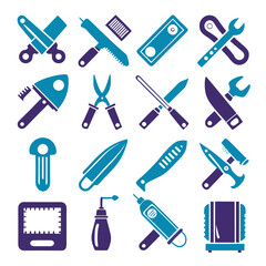 Vector image of various repair tools on white background
