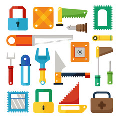Brightly Colored Flat Design Assortment of Handyman Tools