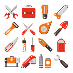 Vector illustration of various tools and equipment icons set