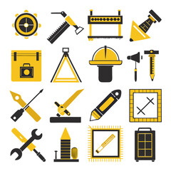 Vector illustration of construction tools and safety equipment icons