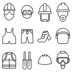 Outline construction worker gear icons on a white background