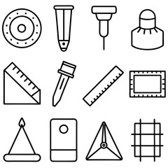 Collection of outline drawing scientific and mathematical tools and objects