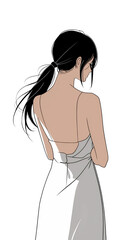 A soft and elegant set of 5 anime-style line illustrations featuring women seen from behind in quiet, introspective moments. Each piece captures subtle emotions through clean linework, pastel tones, a
