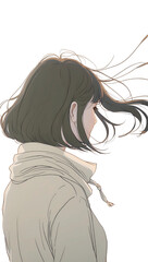 A soft and elegant set of 5 anime-style line illustrations featuring women seen from behind in quiet, introspective moments. Each piece captures subtle emotions through clean linework, pastel tones, a