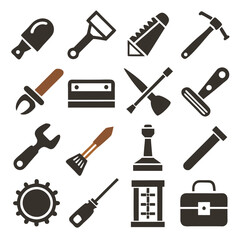 Collection of tools icon set isolated on white background