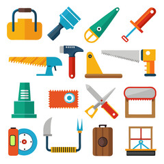 Flat vector tools and hardware illustration for construction work