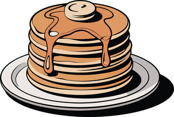 A stack of delicious fluffy pancakes with butter and dripping syrup served on a plate