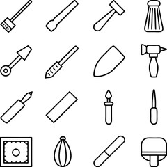 Hand tools icons depicting various craft instruments and accessories