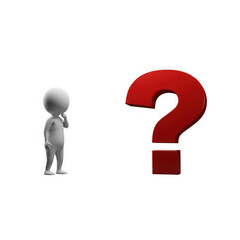 Stick figure thinking with a question mark isolated on white background