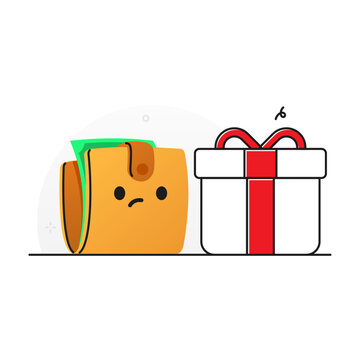 Cartoon Wallet Sad about Gift Spending