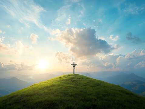 Sunset Cross Hilltop Landscape.