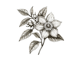 Vintage Passionflower bloom, botanical hand-drawn engraving, floral sketch, antique flower print, trendy decor, nature illustration, black sketch art, passionflower design, flora vintage