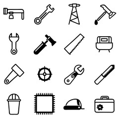 Collection of Hand Tools in a Simple Black Outline Style