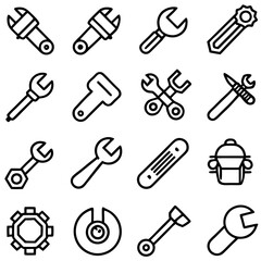 Line art set of various construction and repair tools