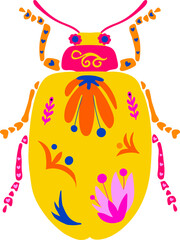 Vibrant Beetle in Traditional Mexican Alebrije Folk Art Style with Bold Patterns
