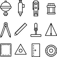 Architectural tools and measurement instruments concept outline style collection