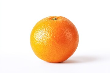 Single orange on white background. Vibrant citrus fruit.