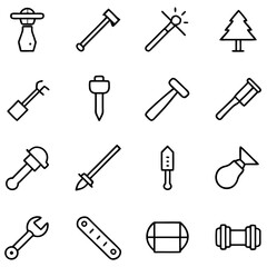 Assortment of black and white line art tools