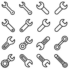 Collection of wrench icons various styles and configurations