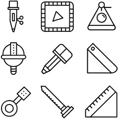 Science engineering and educational equipment thin line icons set