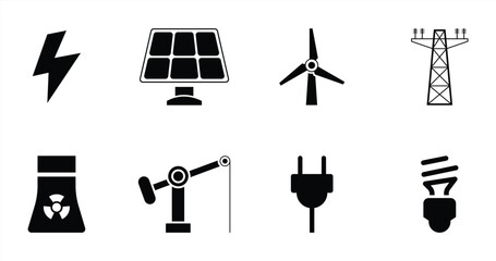 Set of Energy Production and Consumption Icon Vector Illustration