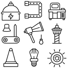 Outlined objects set, minimalist icons on plain background