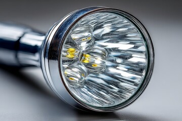 Bright flashlight with multiple LED bulbs rests on a clean surface highlighting advanced illumination design