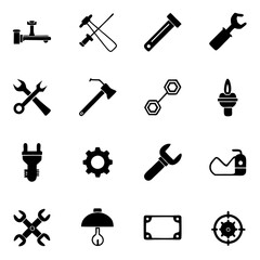 Fototapeta premium Black and white handyman tool kit vector illustration set