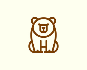 Bear logo minimal line art outline in warm brown