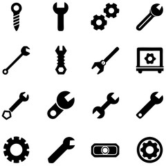 Obraz premium Set of Tools, Gears, Wrench Icons in Flat Design