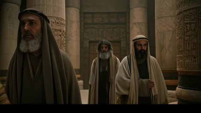Council of Jewish elders in the temple. Pharisees, Sadducees, lawyers. Ancient times scene for biblical and historical publications