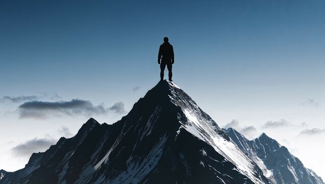 Hiking enthusiasts, both men and women, find success reaching the mountain peak, their silhouettes dramatically framed by the sky and rugged landscape