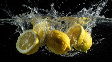 Lemons splashing in water