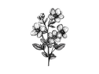 Vintage floral sketch of bird’s-foot trefoil, hand-drawn botanical illustration, engraved decor, trendy rustic flower motif, black engraving style, antique bloom art, nature-inspired trendy print