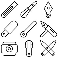 Line art illustration of various crafting and hobby tools