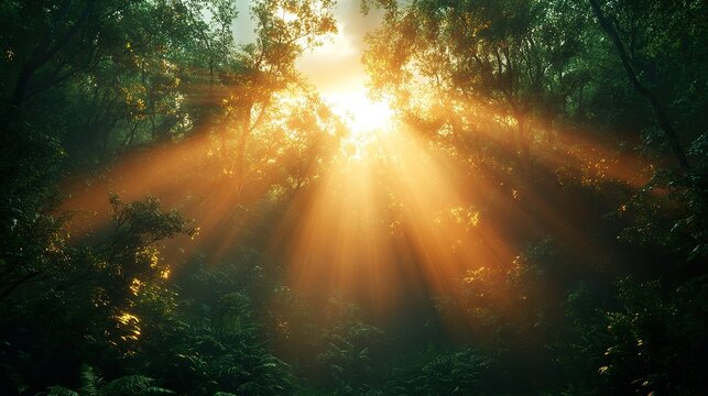 sun rays through the trees